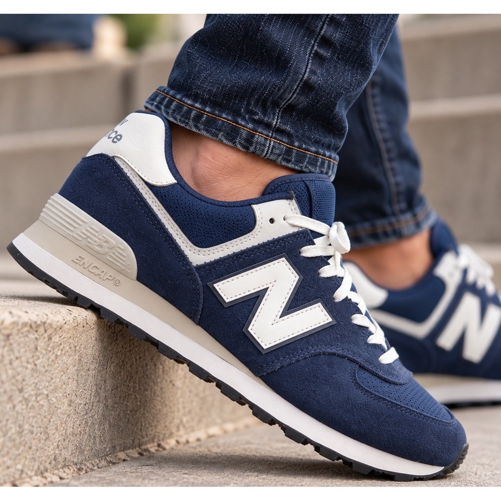 New Balance Mens 574 ENCAP U574BCE Sneakers Sz 11M Navy Blue Suede White Leather